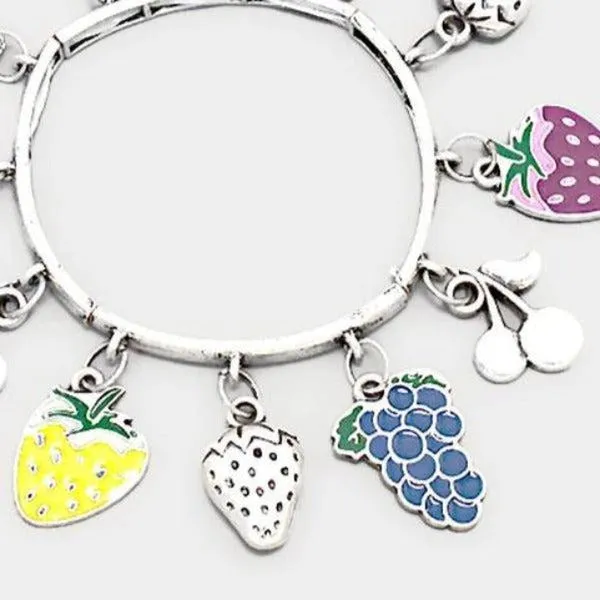 Fruits Enamel Silver Stretch Bracelet