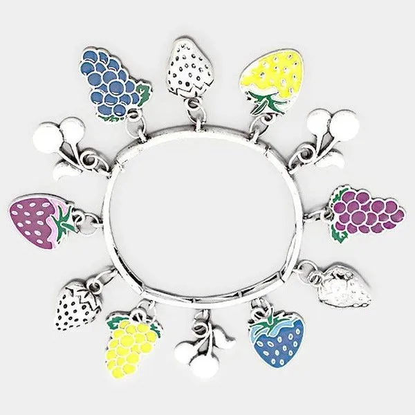 Fruits Enamel Silver Stretch Bracelet