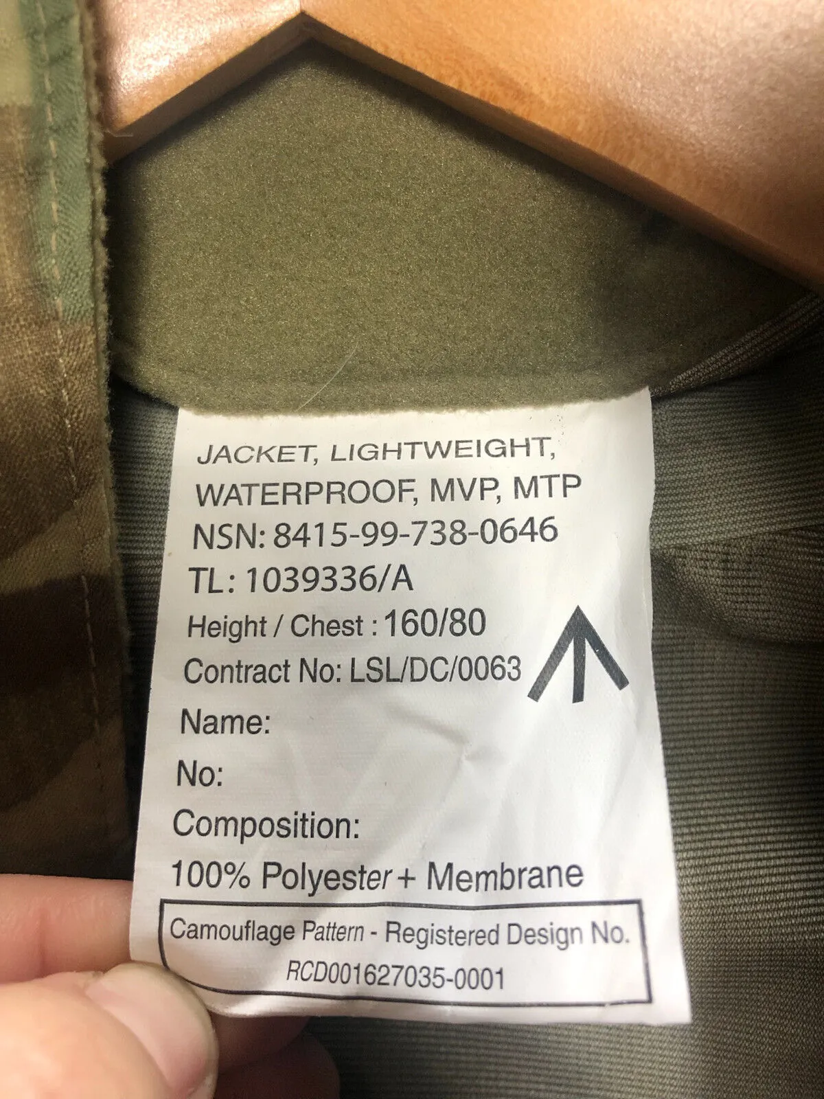 Genuine British Army MTP Camouflaged Waterproof Lightweight Jacket - 160/80