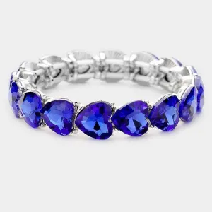 Heart Sapphire Blue Crystal Stretch Silver Evening Bracelet