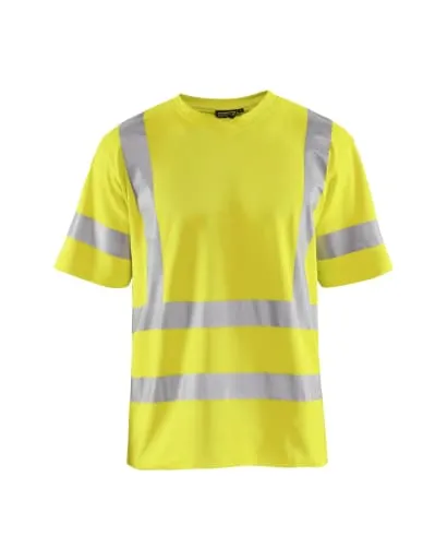 High Visibility V-Neck T-Shirt with Stretchable Reflectors - Class 2/3 UV Protection