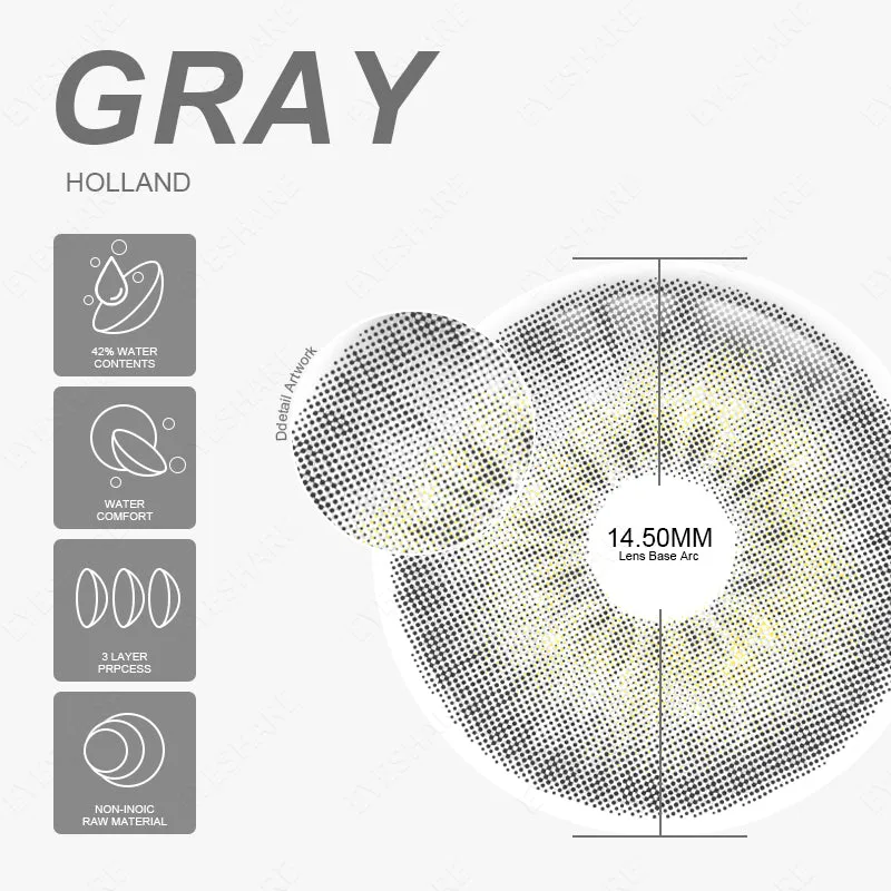 Holland Gray 1 Day Use I 14.5mm, 10 Pcs=5Pair
