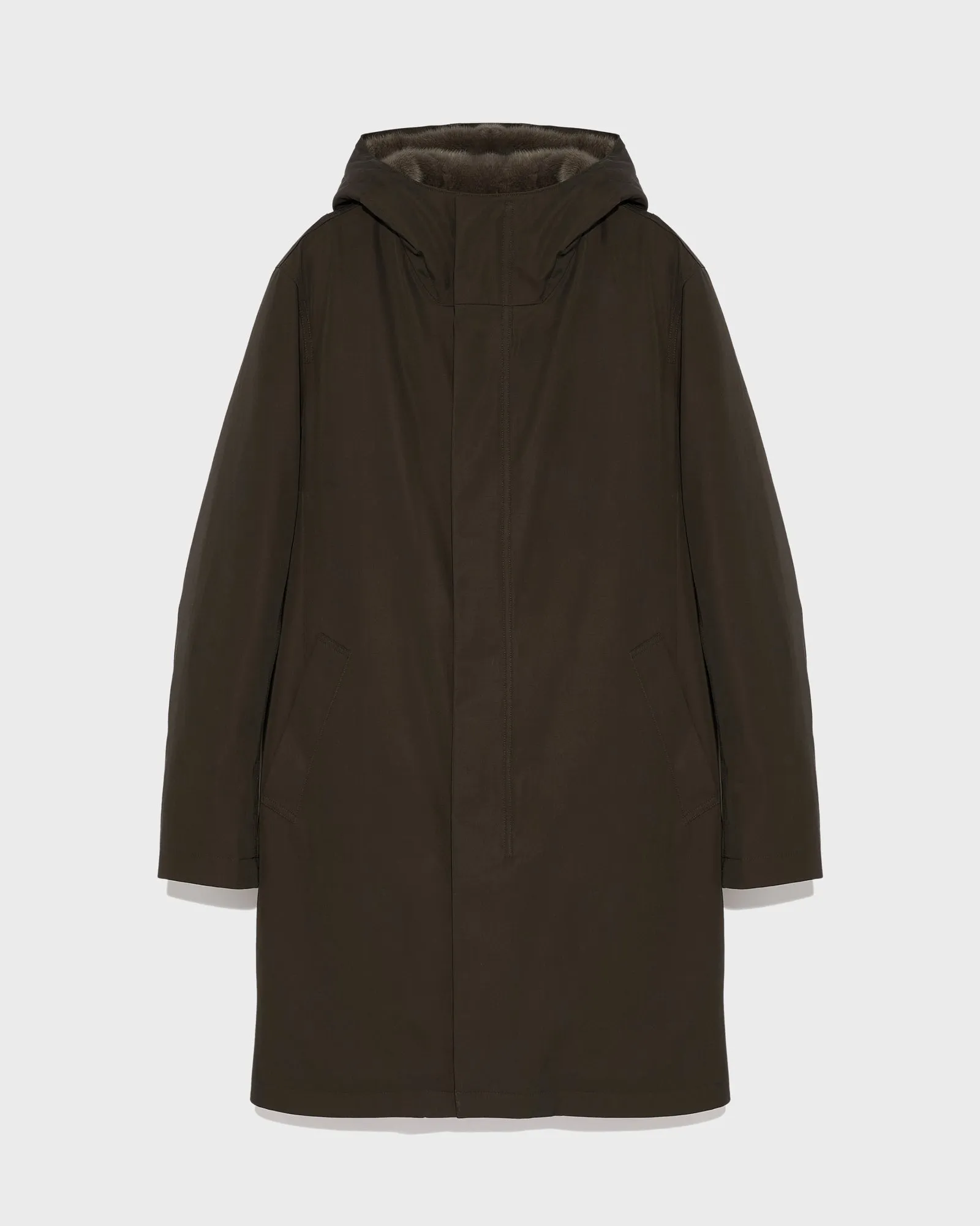 Hooded Coat In waterproof Gabardine And Mink fur