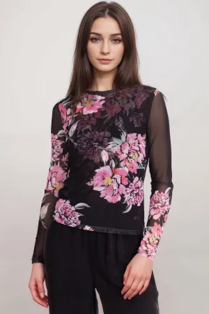 Johnny Was Jade Black Natalie Long Sleeve Mesh Tee L11924