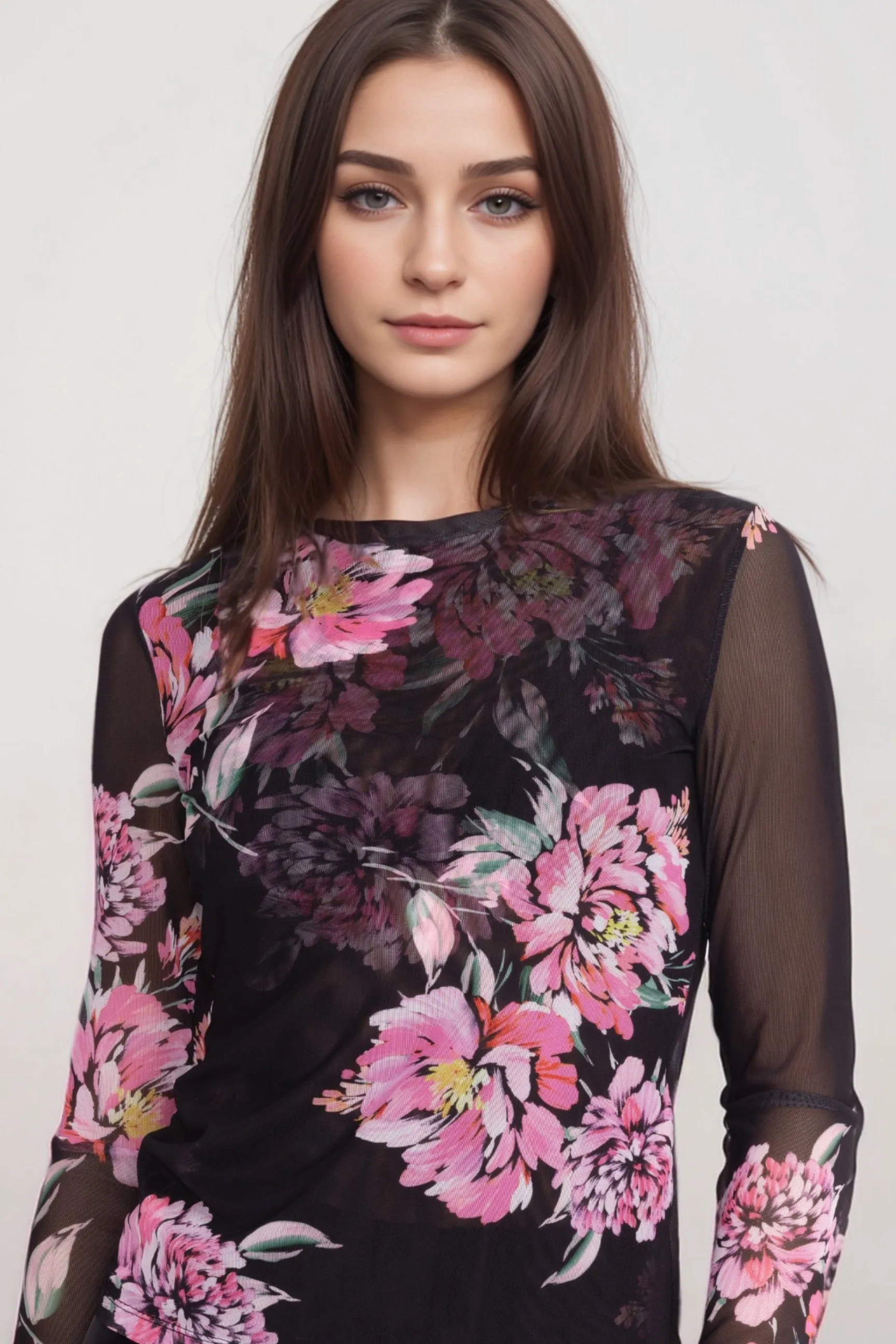 Johnny Was Jade Black Natalie Long Sleeve Mesh Tee L11924