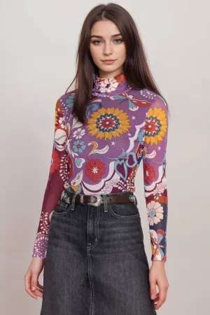 Johnny Was Jade Rebecca Mesh Mock Neck Long Sleeve Tee L12524