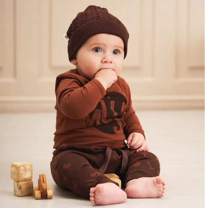 Letter Pocket Pants Baby - Coffee