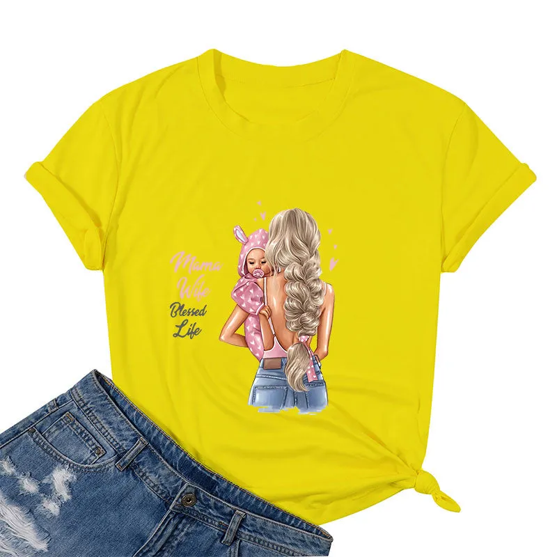 Mama Wife Blessed Life Cotton Tee