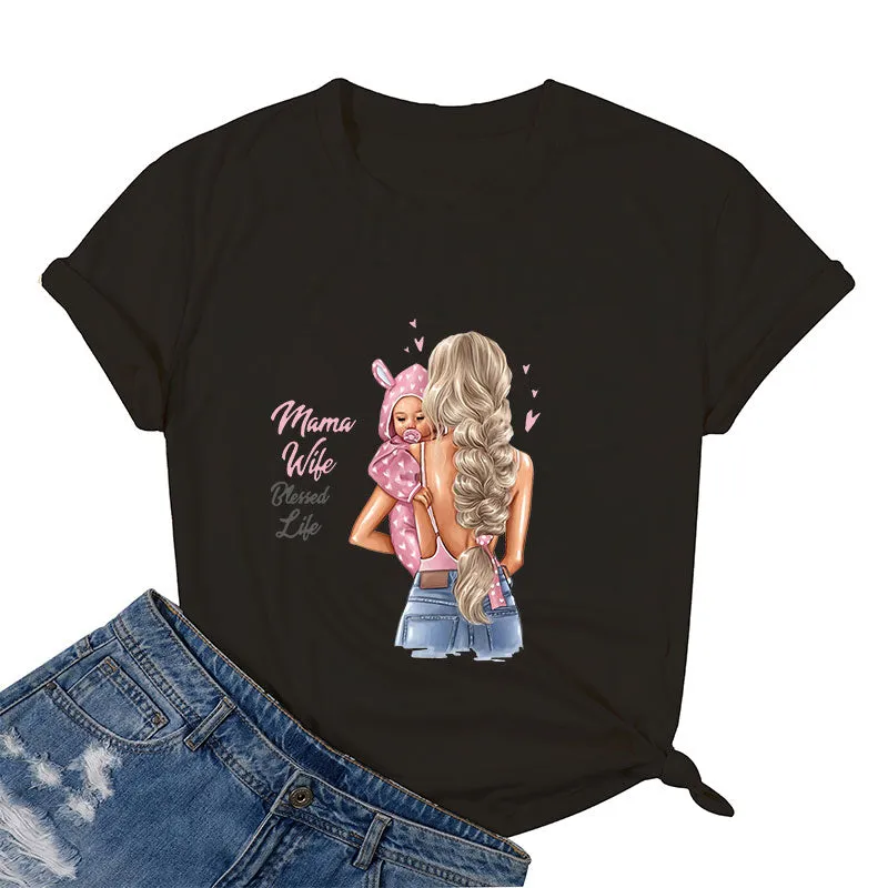 Mama Wife Blessed Life Cotton Tee