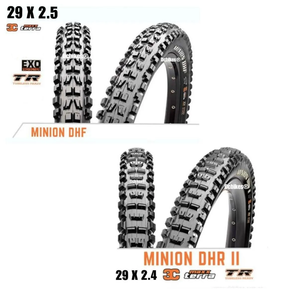 Maxxis 29 X 2.4 DHR II & DHF 29 X 2.5 Minion Combo Exo 3C Tubeless Folding Tyre (1 Tire)