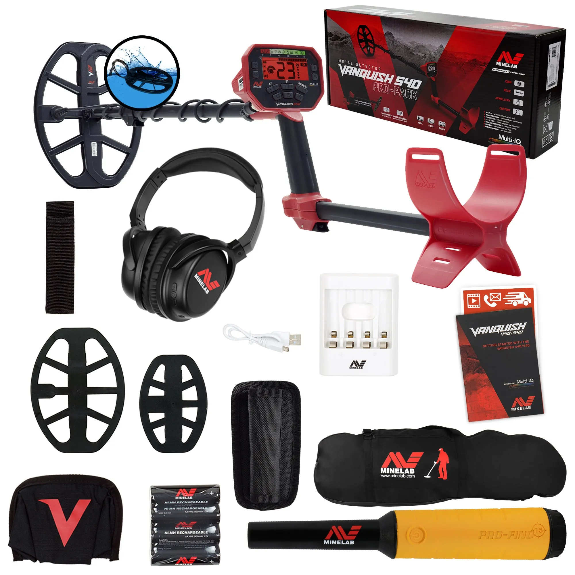 Minelab VANQUISH 540 Pro Pack Detector w/ 2 Coils, Pro-Find 15 Pinpointer, & Bag