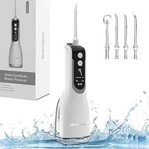 Miracleplus Professional OLED Display Water Flosser for Teeth, Cordless Dental Oral Irrigator for Travel &Home, IPX7 Waterproof Rechargeable Water Pick with 5 Mode