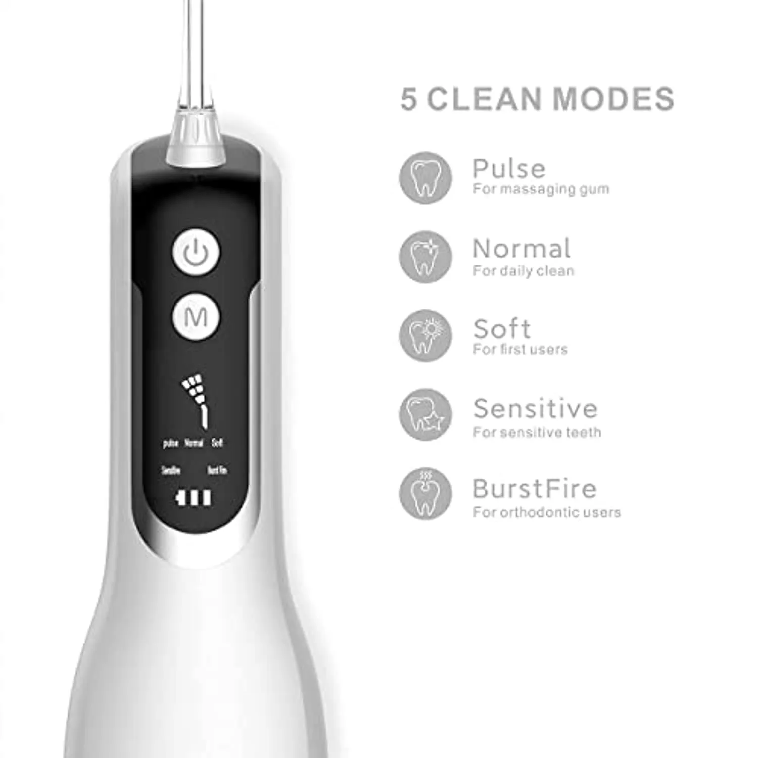 Miracleplus Professional OLED Display Water Flosser for Teeth, Cordless Dental Oral Irrigator for Travel &Home, IPX7 Waterproof Rechargeable Water Pick with 5 Mode