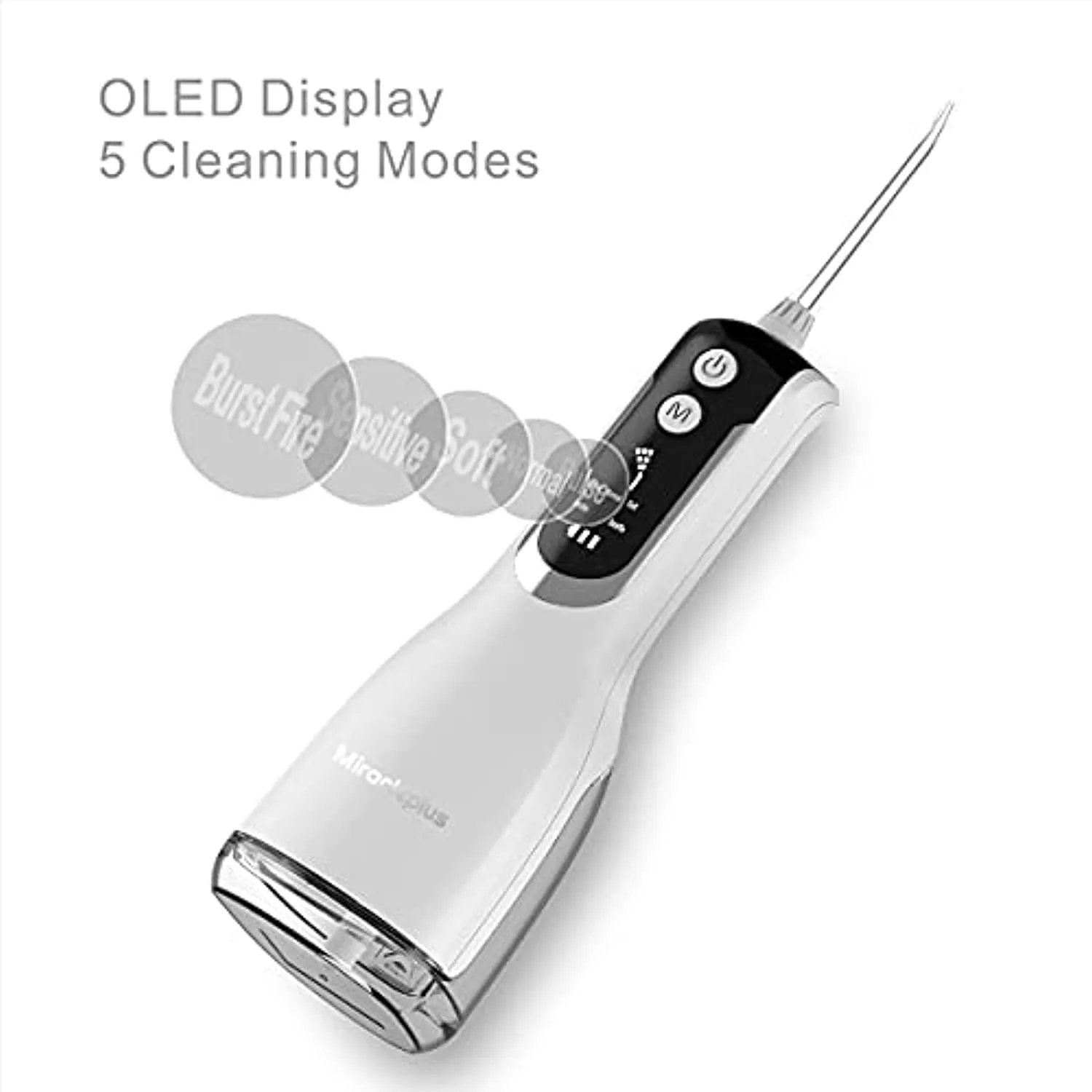 Miracleplus Professional OLED Display Water Flosser for Teeth, Cordless Dental Oral Irrigator for Travel &Home, IPX7 Waterproof Rechargeable Water Pick with 5 Mode