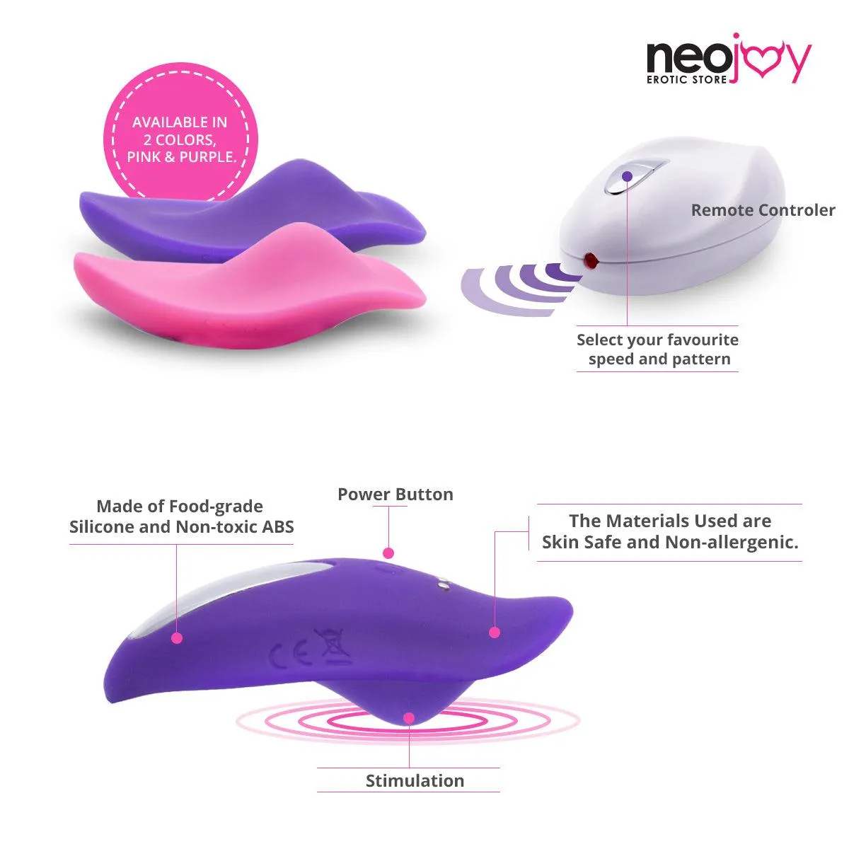 NeoJoy Leaf Vibrator Silicon 9 Vibration Function USB Rechargeable - Purple