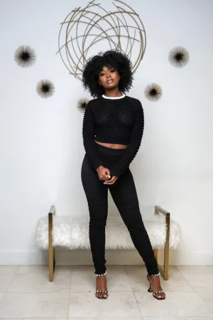 Neva Worried Crochet Crop Top Sweater-Black
