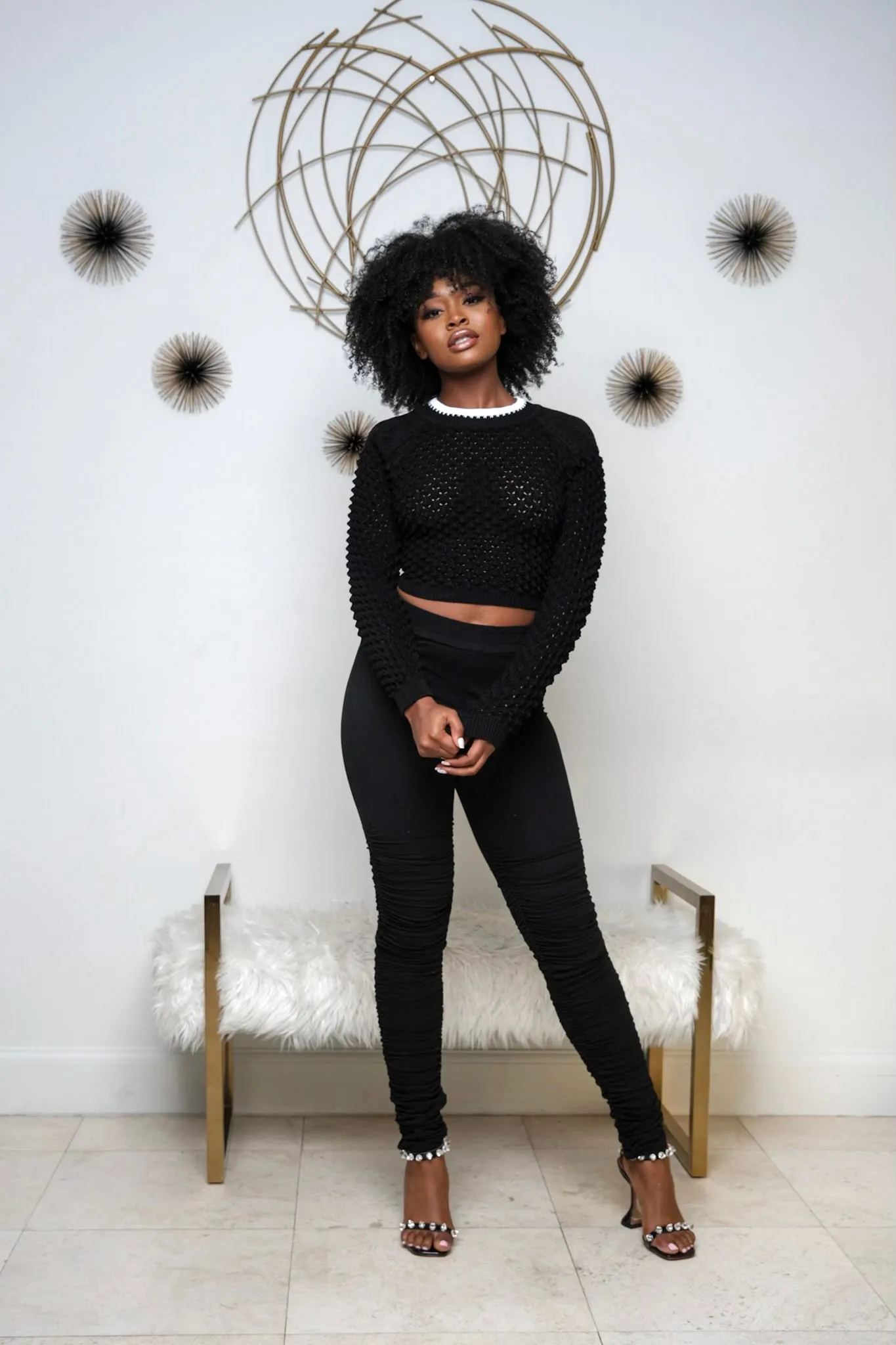 Neva Worried Crochet Crop Top Sweater-Black