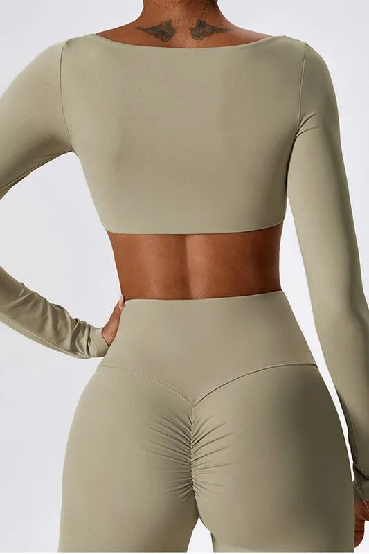 Nina long sleeves square collar cropped top