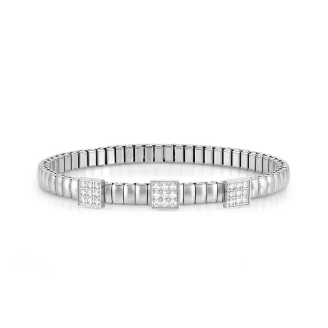 Nomination Extension Stretch Bracelet, 3 Squares, Cubic Zirconia, Stainless Steel