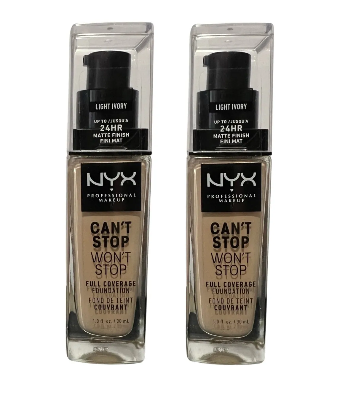 Pack of 2 NYX Can't Stop Won't Stop Full Coverage Foundation, Light Ivory CSWSF04