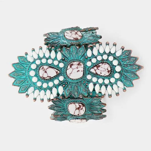 Patina Verdigris White Howlite Western Tribal Bracelet