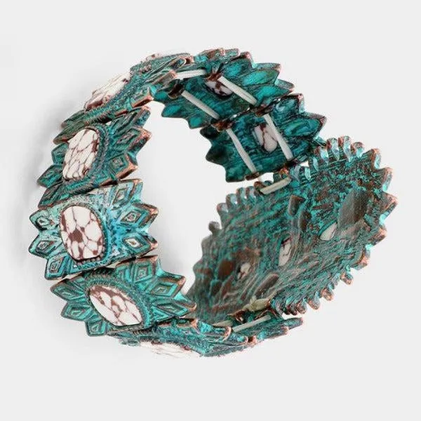 Patina Verdigris White Howlite Western Tribal Bracelet