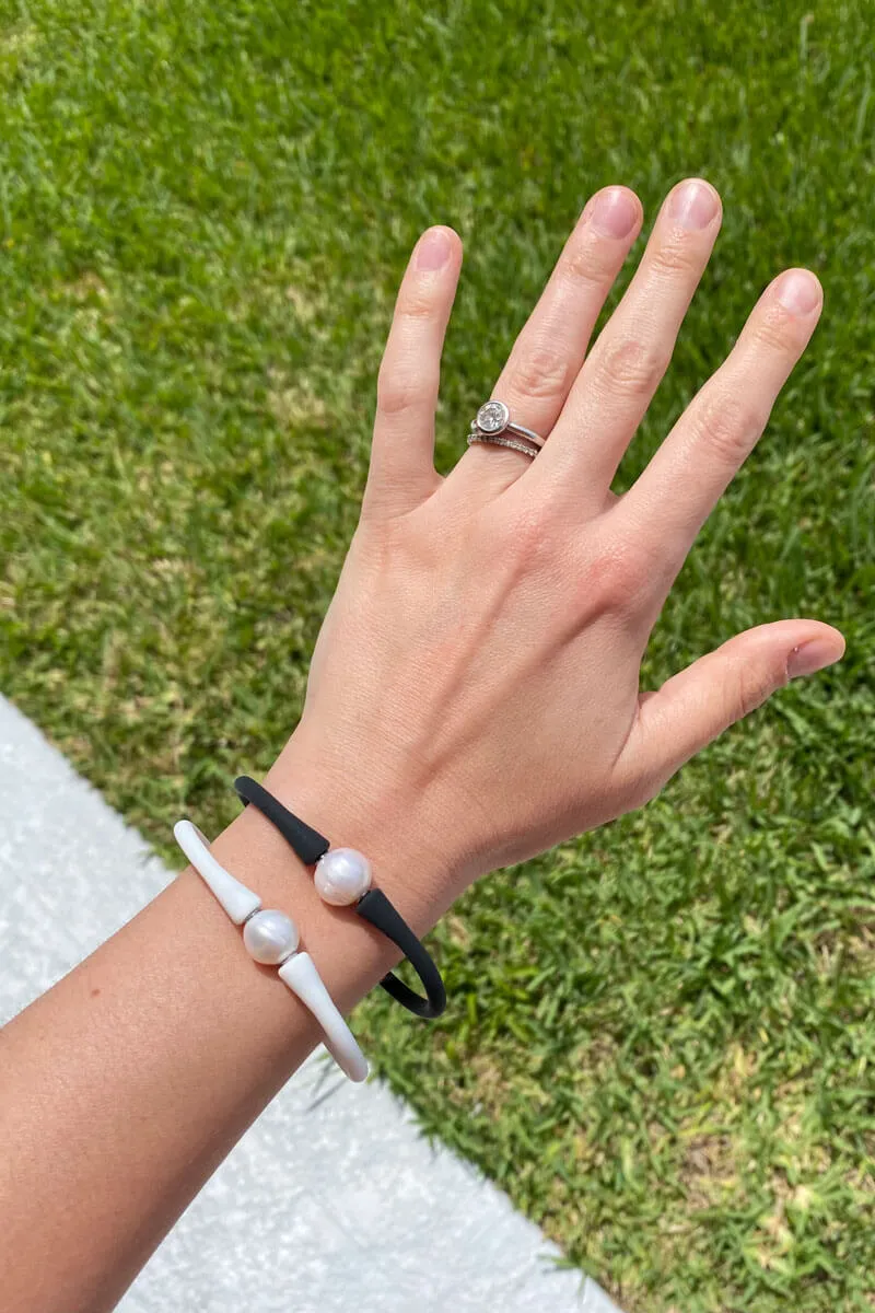 Pearl and Silicone Double Bracelet - Black and White
