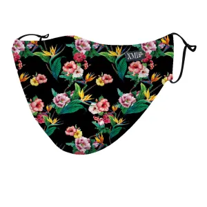 Pink roses on black printed mask