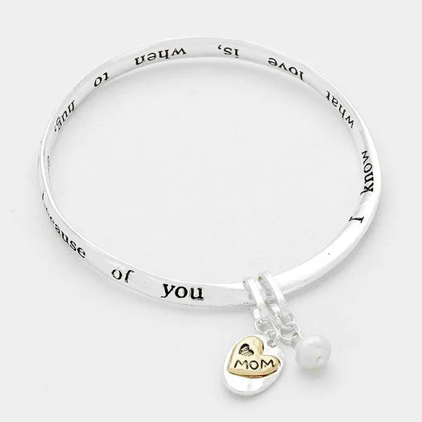 "Mom" Heart & Pearl Charm Bracelet with Card