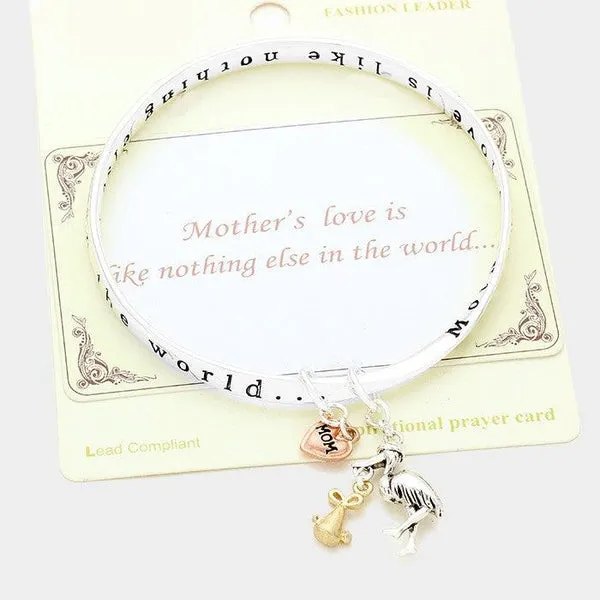 "Mom" Stork Charm Bracelet with Card