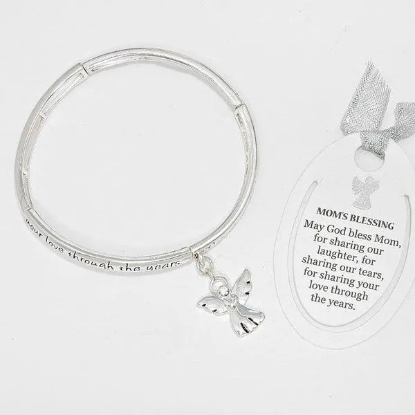 "Mom's Blessing" Silver Angel Stretch Bracelet