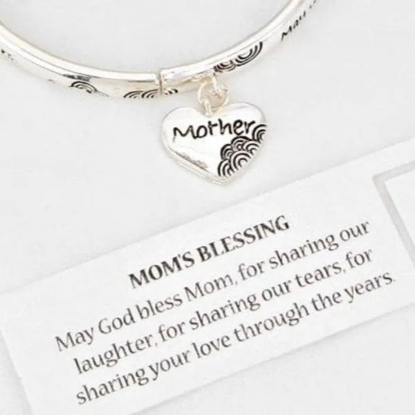 "Mom's Blessing" Silver Heart Stretch Bracelet