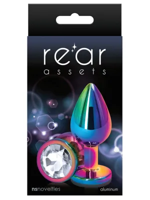 Rear Assets Medium Butt Plug - Rainbow with Clear Gem
