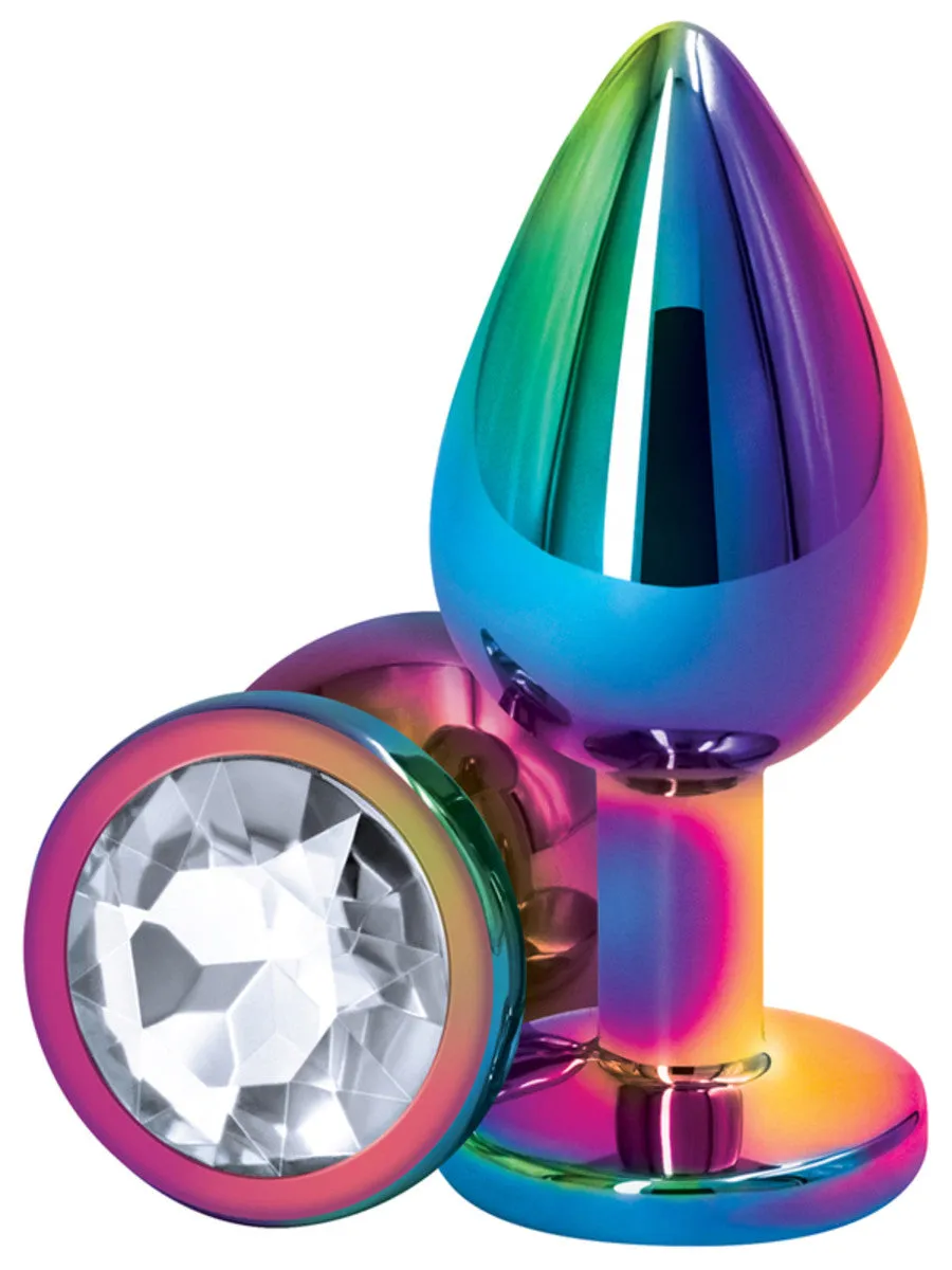 Rear Assets Medium Butt Plug - Rainbow with Clear Gem