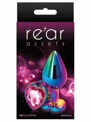 Rear Assets Medium Butt Plug - Rainbow with Pink Heart