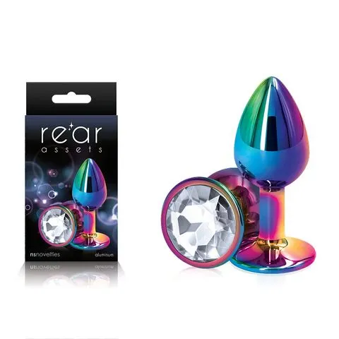 Rear Assets Small Butt Plug - Rainbow with Clear Gem