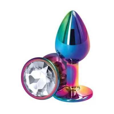 Rear Assets Small Butt Plug - Rainbow with Clear Gem