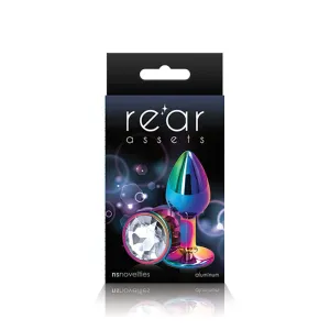 Rear Assets Small Butt Plug - Rainbow with Clear Gem