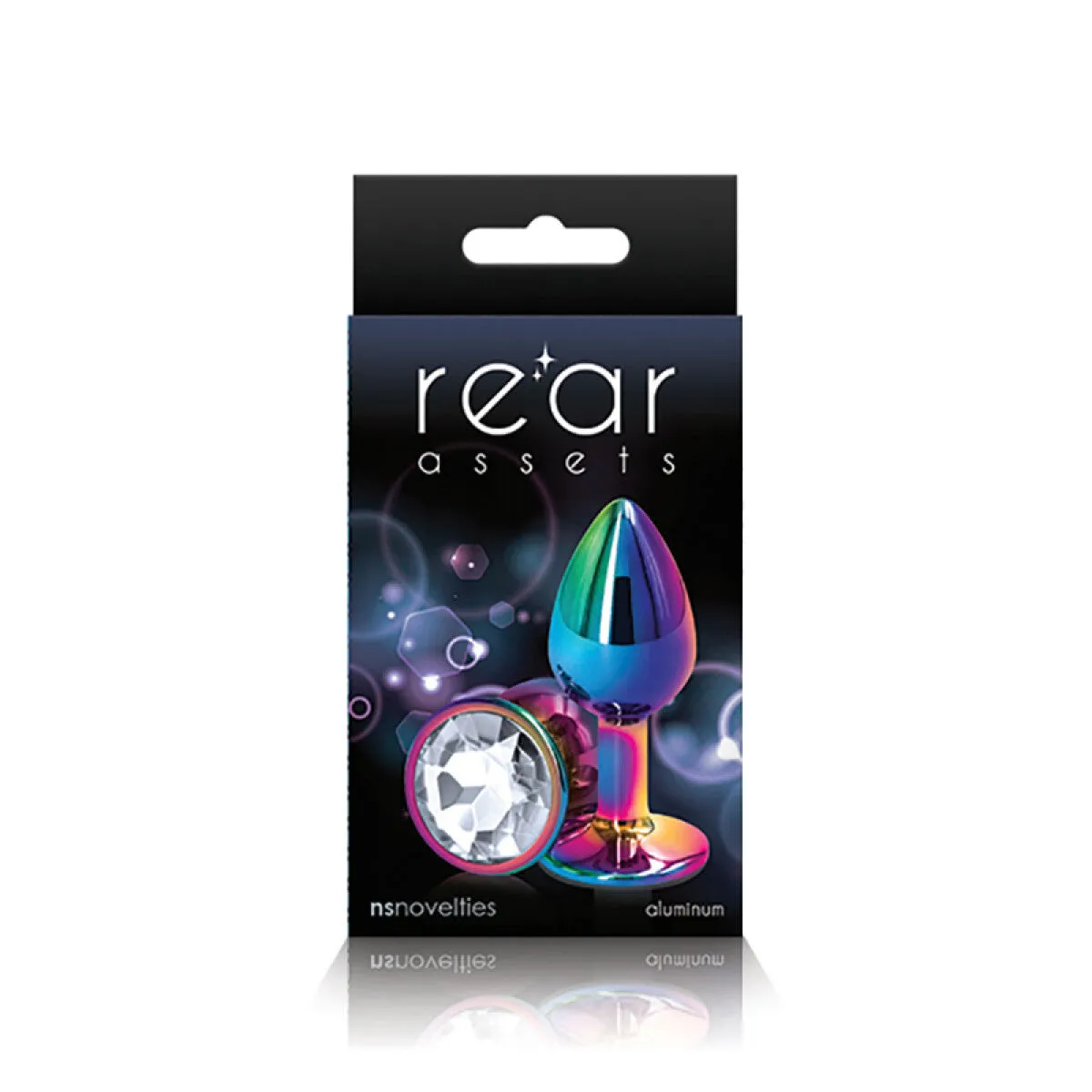 Rear Assets Small Butt Plug - Rainbow with Clear Gem