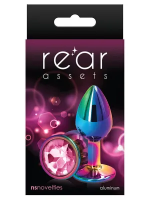 Rear Assets Small Butt Plug - Rainbow with Pink Gem