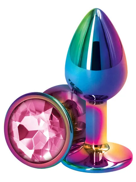 Rear Assets Small Butt Plug - Rainbow with Pink Gem