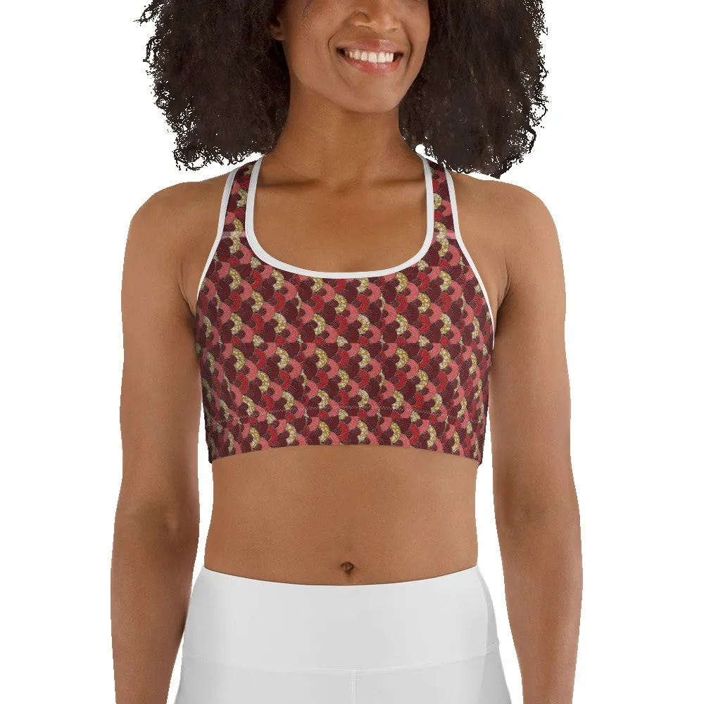 Red Mustard Scalloped African Print Sports bra