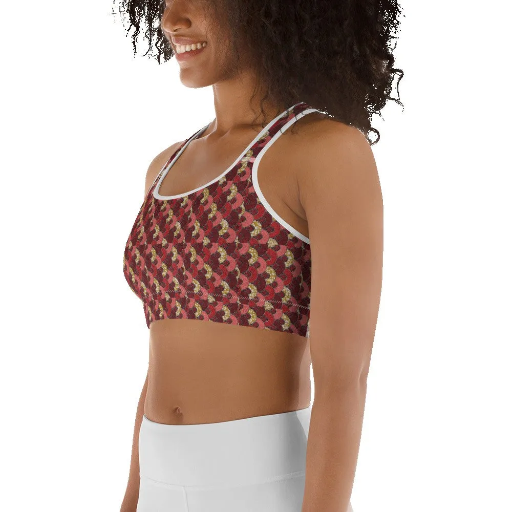 Red Mustard Scalloped African Print Sports bra