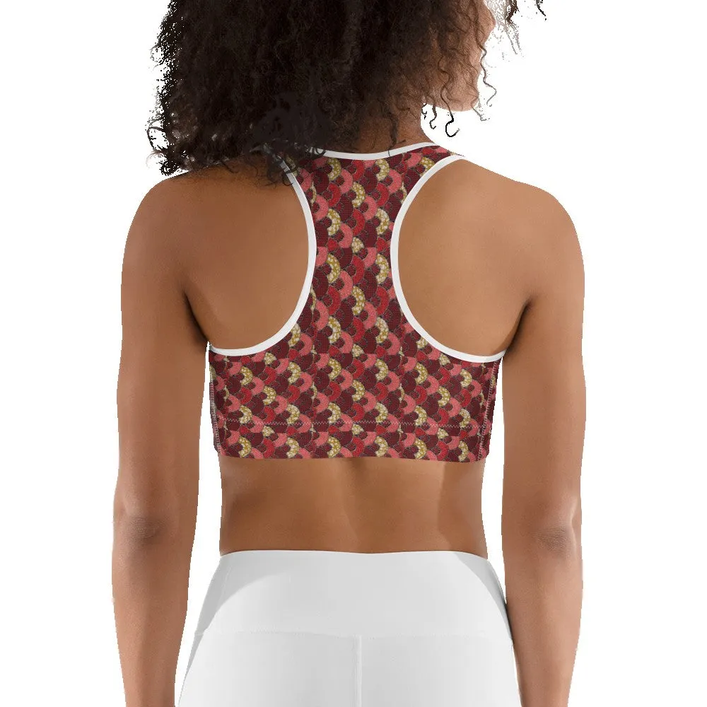 Red Mustard Scalloped African Print Sports bra