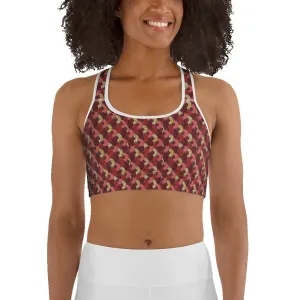 Red Mustard Scalloped African Print Sports bra