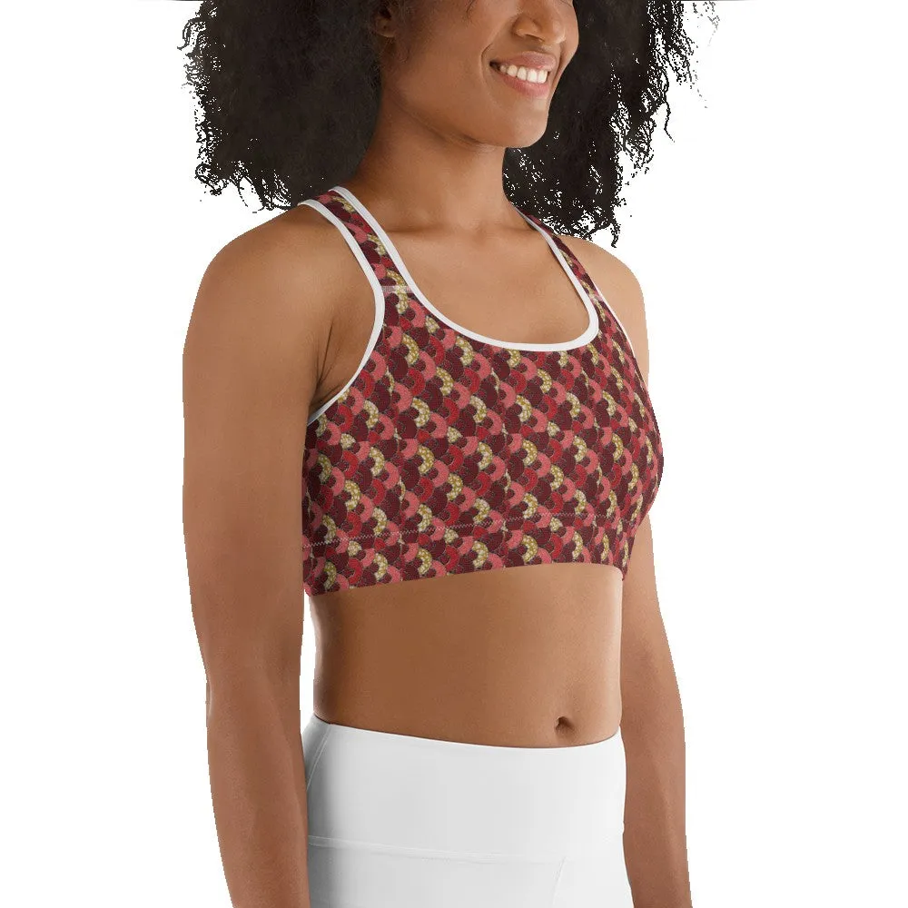 Red Mustard Scalloped African Print Sports bra