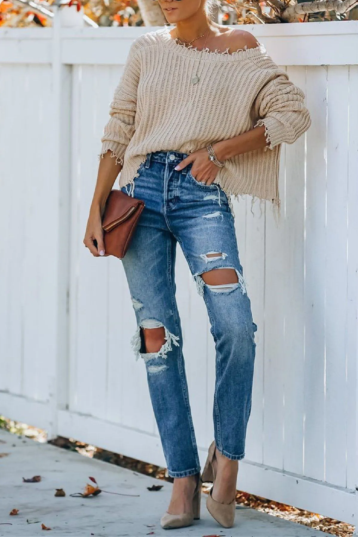 Rocky Distressed High Rise Straight Leg Denim