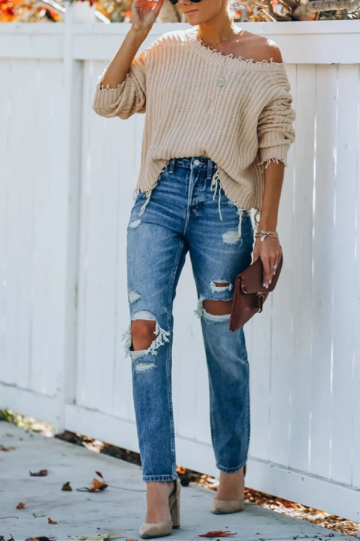 Rocky Distressed High Rise Straight Leg Denim