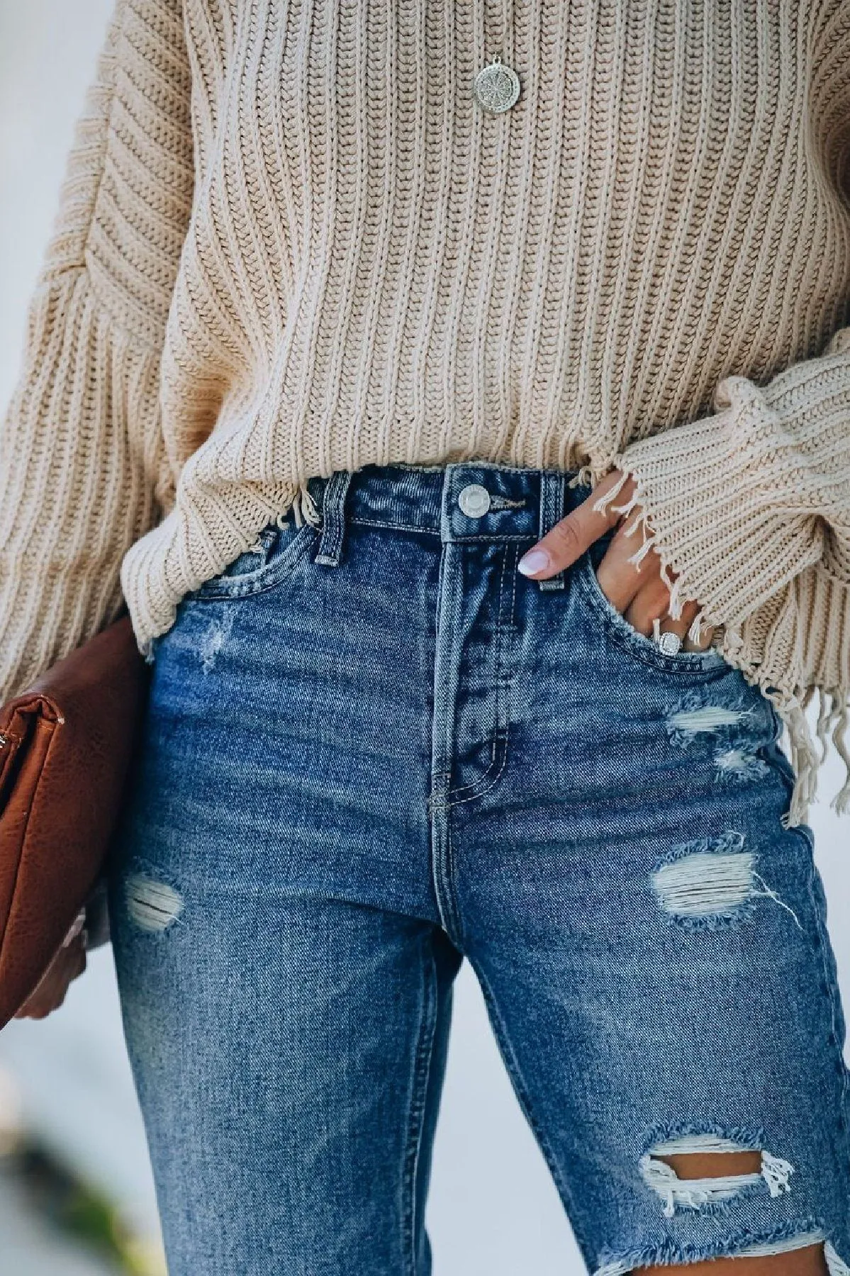 Rocky Distressed High Rise Straight Leg Denim