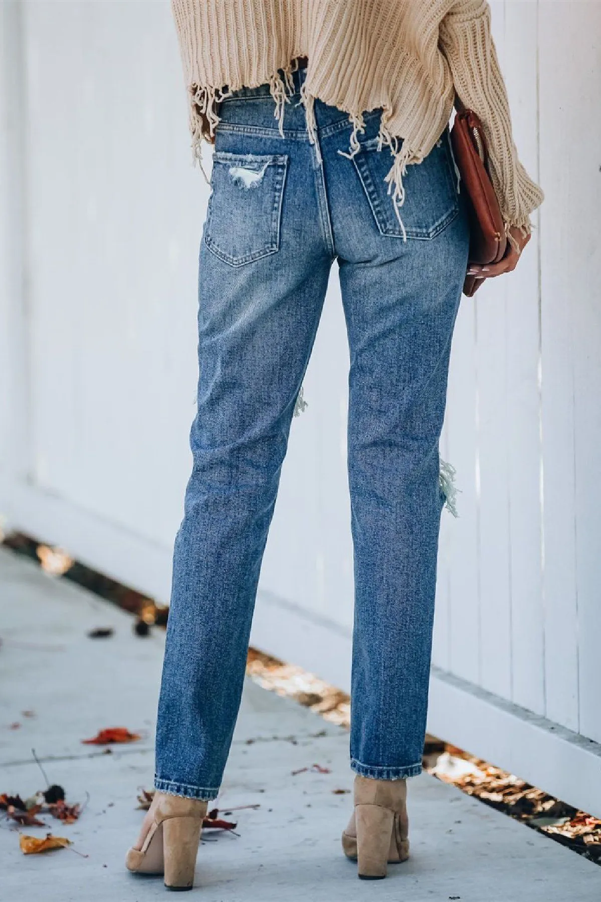 Rocky Distressed High Rise Straight Leg Denim